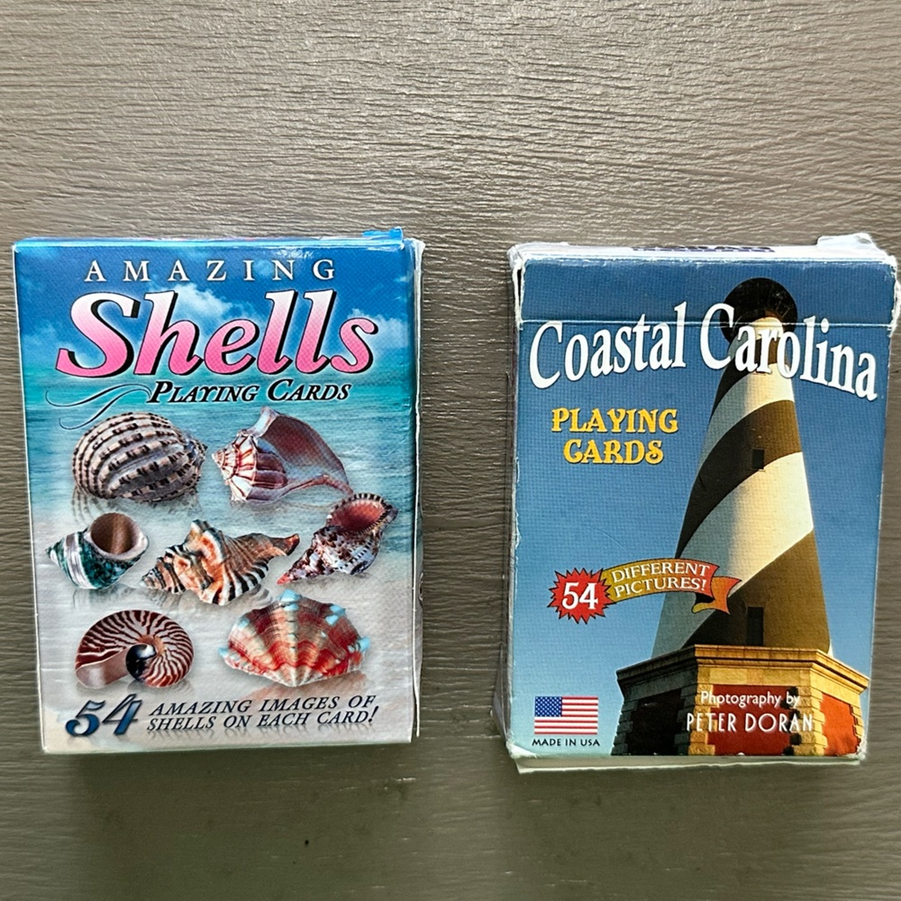 Set of 2 Playing Card Seashells & Coastal Carolina 54 Unique Images Complete Set